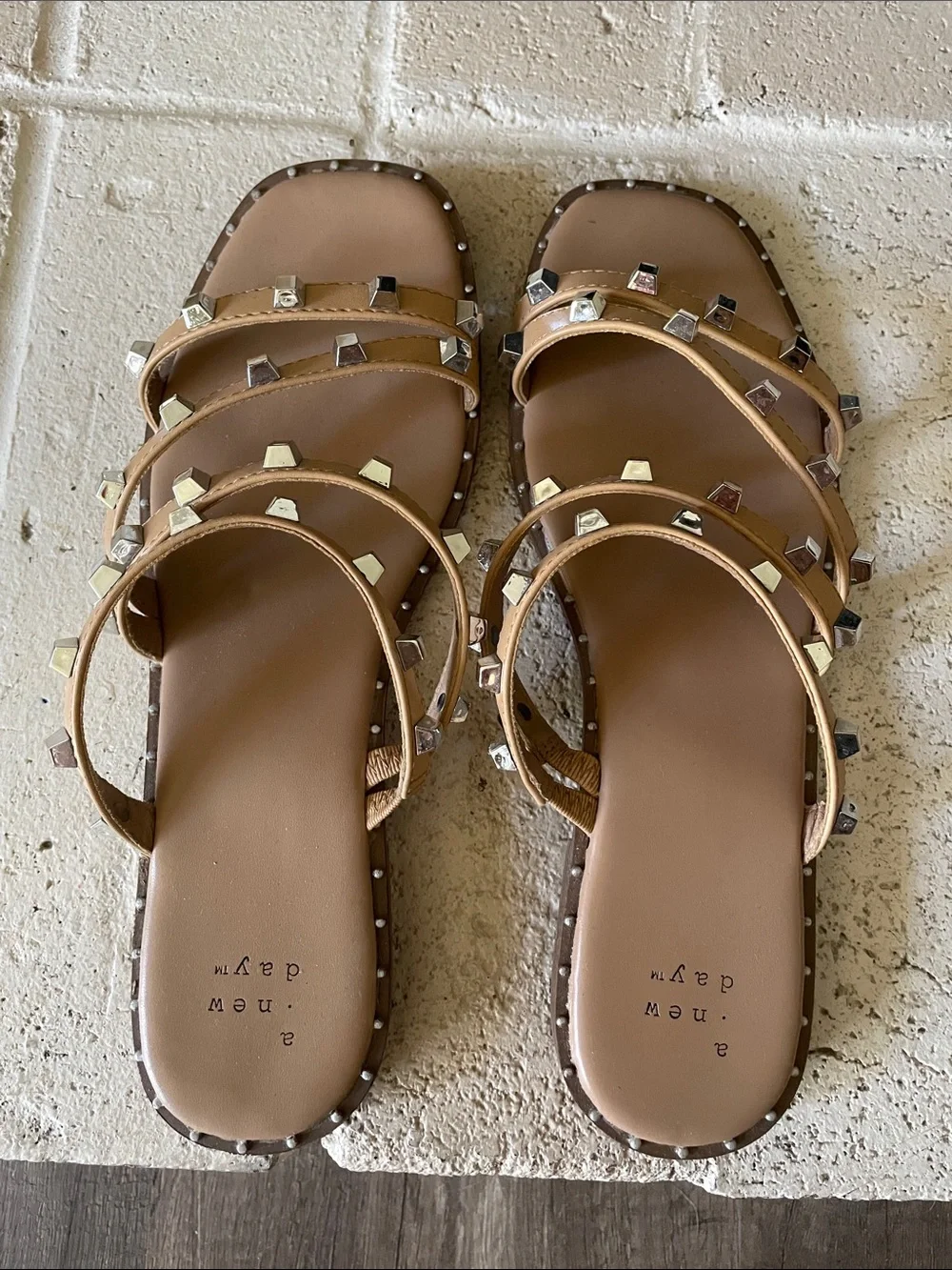 a new day Tan Studded Multi-Strap Slide Sandals